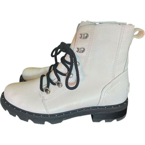 Womens Sorel Lennox White Lace Up STKD Waterproof Leather Combat Boots - Sz 9 - Picture 2 of 6